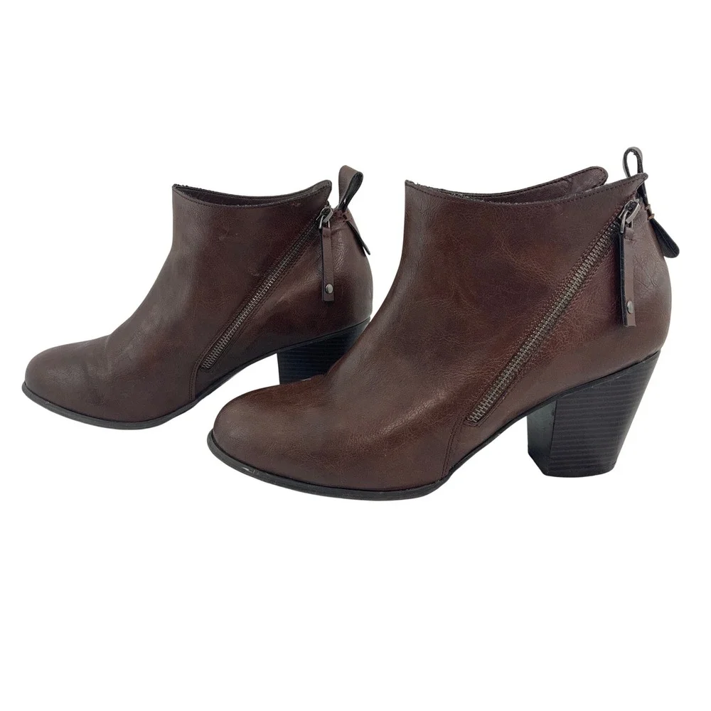 Torrid Brown‎ Faux Leather Double Zip Block Heel Ankle Boots 11.5